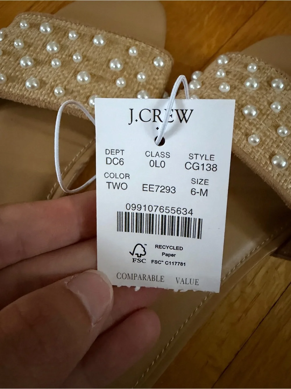 J. Crew Beige Pearl-Embellished Slide Sandals